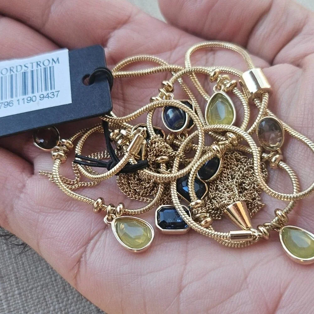 Nordstrom Women Necklace Gold Tone Blue and Yellow Tone Faux Stone Fashion New